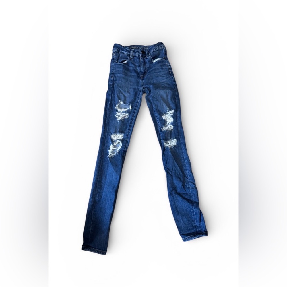 American Eagle Outfitters Dark Blue Distressed Skinny Jeans